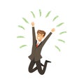 Happy Rich Successful Businessman Character Having Fun, Money Flying Around Himvector Illustration