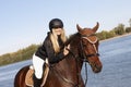 Happy rider caressing horse Royalty Free Stock Photo