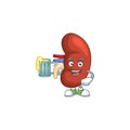 Happy right human kidney mascot style toast with a glass of beer