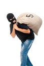 Happy robber with sack full of dollars