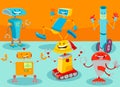 Happy robot cartoon characters group