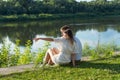 Happy romantic couple in love and having fun outdoor in summer day, beauty of nature, harmony concept Royalty Free Stock Photo