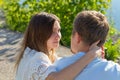 Happy romantic couple in love and having fun outdoor in summer day, beauty of nature, harmony concept Royalty Free Stock Photo