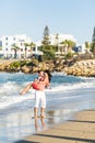 Happy romantic couple in love and having fun outdoor in summer day, beauty of nature, harmony concept Royalty Free Stock Photo