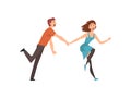 Happy Romantic Couple Running Holding Hands, Young Man and Beautiful Woman on Date, Happy Lovers Characters Vector