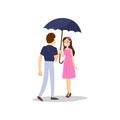 Happy romantic couple is walking with umbrella under rain Royalty Free Stock Photo