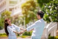 Happy Romantic Couples lover talking and drinking wine while having a picnic Royalty Free Stock Photo