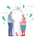 Happy romantic elderly couple vector flat illustration