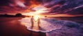 Happy Romantic Young Couple Enjoying Beautiful Sunset Walk on the Beach. Travel Vacation Lifestyle Royalty Free Stock Photo