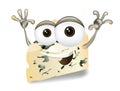 Happy Roquefort, Gorgonzola or Stilton vector cheese cartoon character laughing, cute and funny dairy product character