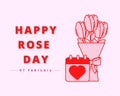 Happy Rose Day 7 February with calendar showing heart week and red Lilly flowers illustration