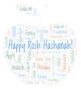 Happy Rosh Hashanah in apple shape word cloud.