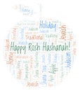 Happy Rosh Hashanah in apple shape word cloud.