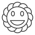 Happy Round Smiling Flower vector outline icon or symbol in Groovy style