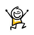 Happy running child with rising up hands and glad smile. Royalty Free Stock Photo