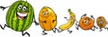 Happy running fruits cartoon illustration Royalty Free Stock Photo