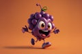 Happy running grape cartoon character, Generative AI