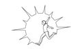 Happy running and jumping man inside sun shape One line drawing Royalty Free Stock Photo