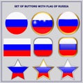 Set of buttons with flag of Russia. Royalty Free Stock Photo