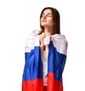Happy russian soccer fan with national flag celebrating the team win Royalty Free Stock Photo