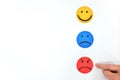 Happy, sad and angry face icons in white background. Customer feedback and satisfaction