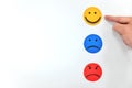 Happy, sad and angry face icons in white background. Customer feedback and satisfaction