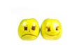 Happy and sad emoticons from apples. Feelings, attitudes and emotions.