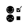 Happy and sad face icon. Customer rating. Choose emotion. Outline shape. Flat design. Vector illustration. Stock image. Royalty Free Stock Photo