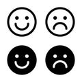 Happy and sad smiley icon set. Smile and unhappy face symbol vector Royalty Free Stock Photo