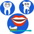 Happy and sad tooth and red lips mouth Royalty Free Stock Photo