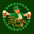 Happy Saint Patrick Day. Leprechaun, beer, and shamrock. Vector illustration. Royalty Free Stock Photo