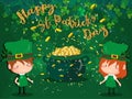 Happy Saint Patrick`s day Festival. Irish celebration .Green clover shamrock leaves on isolate background for poster, greeting car