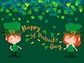 Happy Saint Patrick`s day Festival. Irish celebration .Green clover shamrock leaves on isolate background for poster, greeting car