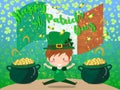 Happy Saint Patrick`s day Festival. Irish celebration .Green clover shamrock leaves on isolate background for poster, greeting car