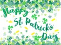 Happy Saint Patrick`s day Festival. Irish celebration .Green clover shamrock leaves on isolate background for poster, greeting car Royalty Free Stock Photo