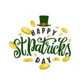 Happy Saint Patrick`s Day greeting lettering template. Vector vintage illustration. Royalty Free Stock Photo