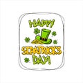 Happy Saint Patrick`s Day greeting logo. Hand drawn festive lettering Royalty Free Stock Photo