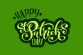Happy Saint Patrick`s day handwritten lettering typography. Hand drawn design elements. Logos and emblems for invitation, card. Royalty Free Stock Photo