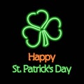 Happy Saint Patrick`s Day neon sign, banner or label. Vector Illustration Royalty Free Stock Photo