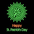 Happy Saint Patrick`s Day neon sign, banner or label. Vector Illustration Royalty Free Stock Photo