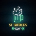 Happy Saint Patrick`s Day neon sign. Royalty Free Stock Photo