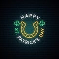 Happy Saint Patrick`s Day neon sign. Royalty Free Stock Photo