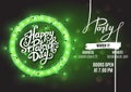 Happy Saint Patrick`s Day party flyer template retro neon heart with led lights, vector illustration