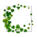 Happy Saint Patrick`s day, square frame banner on shamrock leaves background, vector illustration