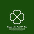 Happy Saint Patricks day card with outline Shamrock Icon. Line four leaf clover pictogram. Minimal abstract background Royalty Free Stock Photo