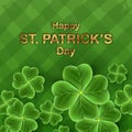 San Patrick`s Day card with Clover leaf. Shamrock grass wallpaper. Horizontal holidays poster. Lucky Irish flower