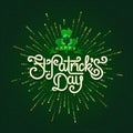 Happy saint Patricks day greeting poster with 3d paper lettering text. lettering on starburst beautiful background. Template for Royalty Free Stock Photo