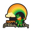 Happy Saint Patricks Day. Hand-drawn lettering, leprechaun, pipe, rainbow. Vector. Royalty Free Stock Photo