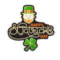 Happy Saint Patricks Day. Hand-drawn lettering, leprechaun hat, shamrock. Vector. Royalty Free Stock Photo