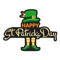 Happy Saint Patricks Day. Hand-drawn lettering, leprechaun hat, shoes. Vector. Royalty Free Stock Photo